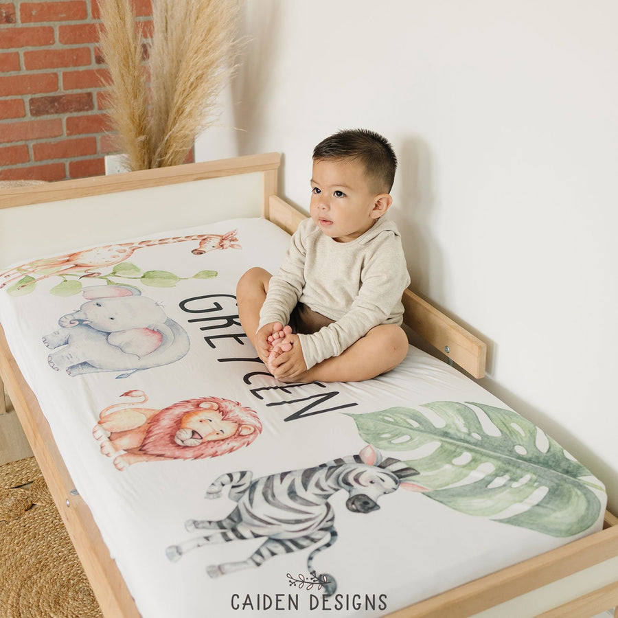 Watercolor Safari Personalized Crib Sheet