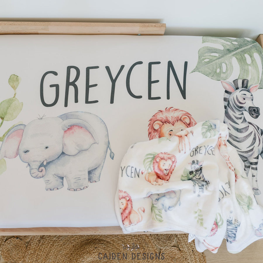 Watercolor Safari Personalized Crib Sheet