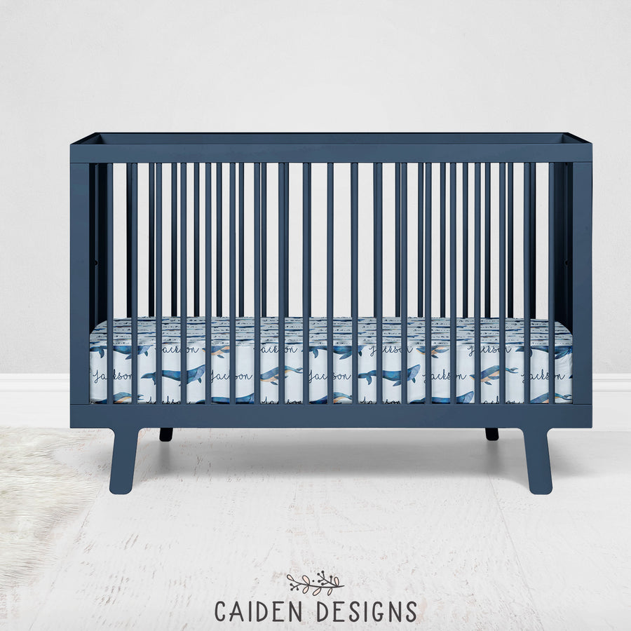 Watercolor Whales Personalized Crib Sheet