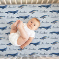 Watercolor Whales Personalized Crib Sheet