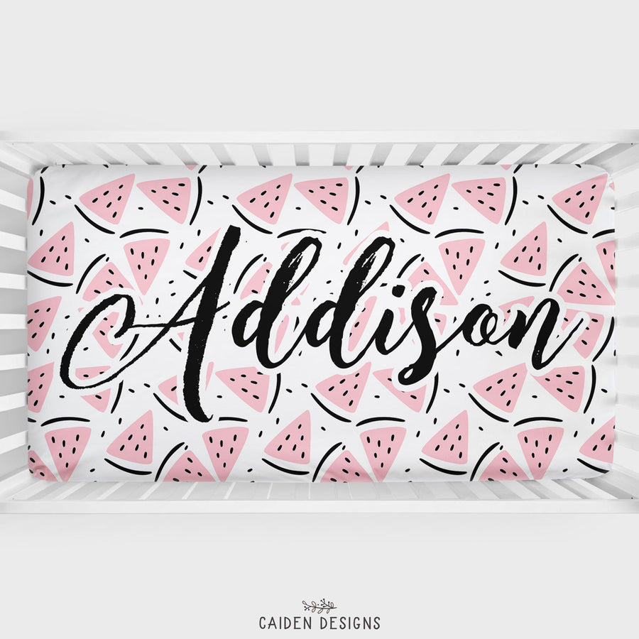 Pink Watermelon Personalized Crib Sheet