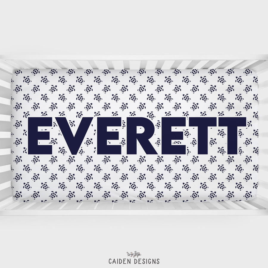 White Nautical Turtles Personalized Crib Sheet