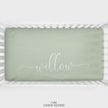 Dusty Sage Script Personalized Crib Sheet