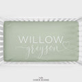 Dusty Sage Heart Script Personalized Crib Sheet