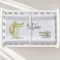 Alligator Personalized Changing Pad Cover, featuring playful alligators and baby’s name for a fun, adventurous nursery made just for them.