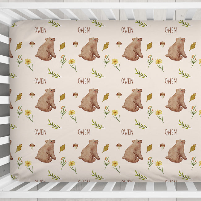 Bear Hug Meadow Personalized Crib Sheet