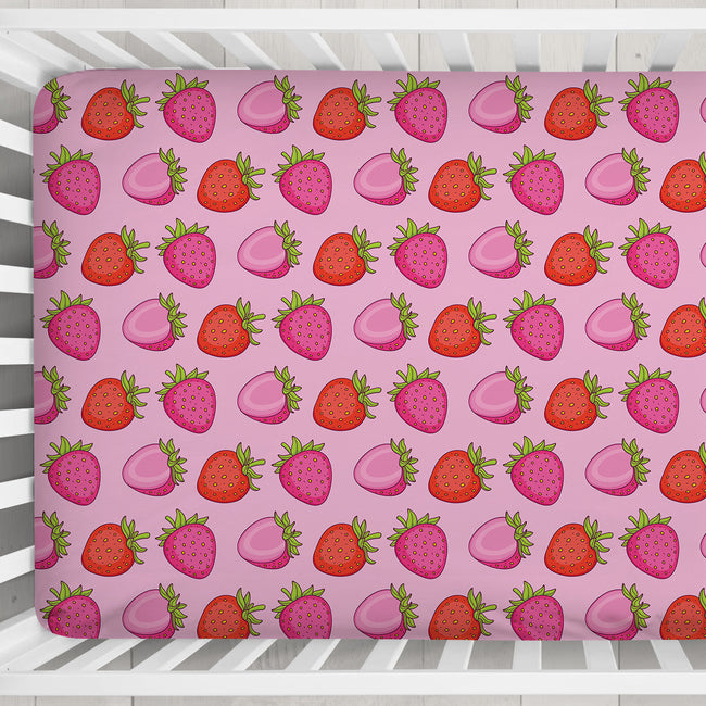 Berry Sweet Strawberries Personalized Crib Sheet