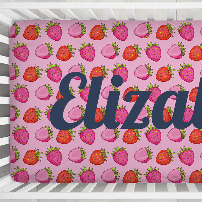 Berry Sweet Strawberries Personalized Crib Sheet