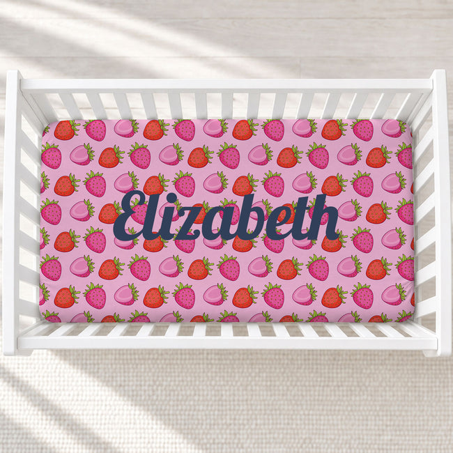 Berry Sweet Strawberries Personalized Crib Sheet