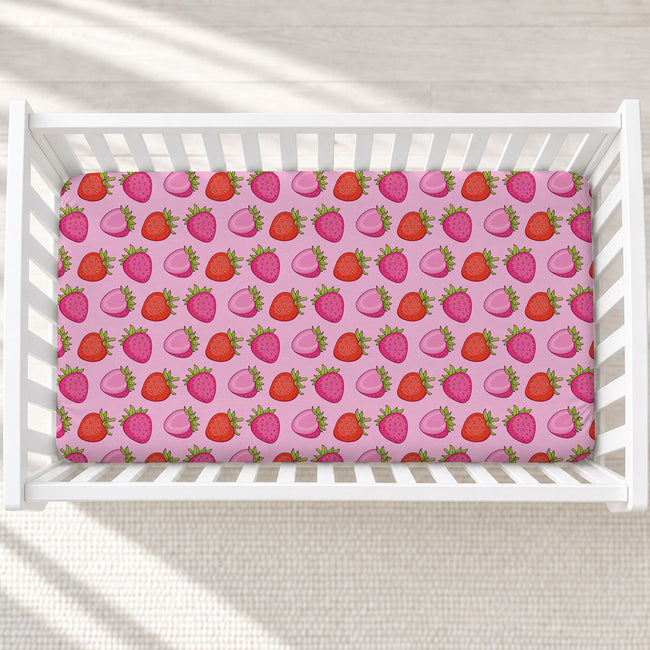 Berry Sweet Strawberries Personalized Crib Sheet