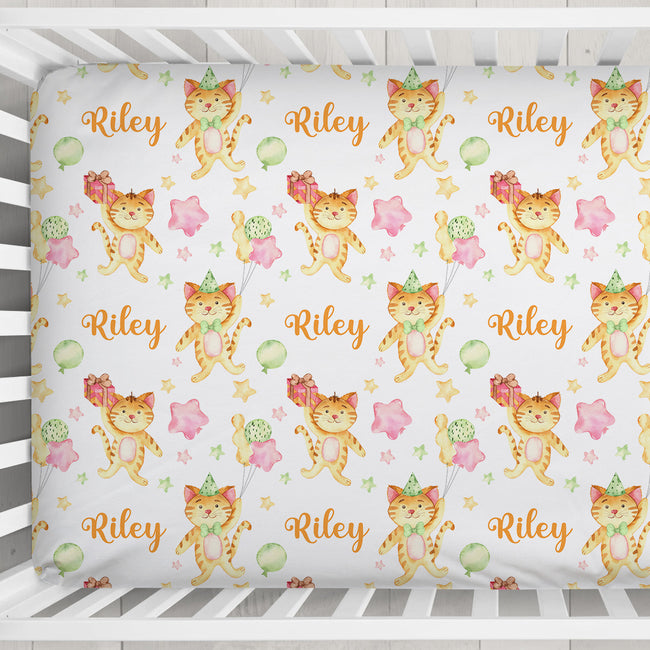 Birthday Purrty Personalized Crib Sheet