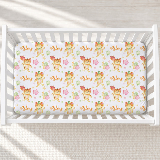 Birthday Purrty Personalized Crib Sheet