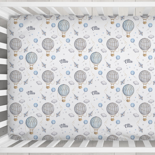 Blue Skies Hot Air Balloon Personalized Crib Sheet