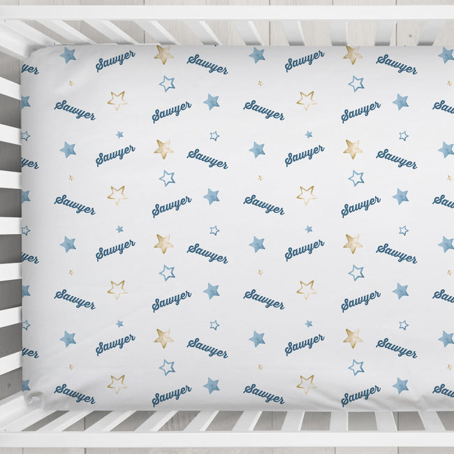 Blue Sky Twinkle - Star Personalized Crib Sheet