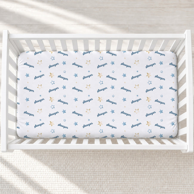 Blue Sky Twinkle - Star Personalized Crib Sheet