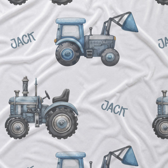 Blue Tractor Trails Personalized Crib Sheet