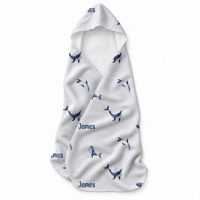 Blue Whales Personalized Hooded Towel for Baby & Kids