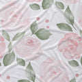 Blush Rose Garden floral fabric with pink watercolor roses, sage green leaves, and pink berry accents on white, shown without personalization.