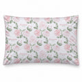 Blush Rose Garden personalized pillowcase featuring pink watercolor roses, sage green leaves, and the name Elizabeth Rose on white.