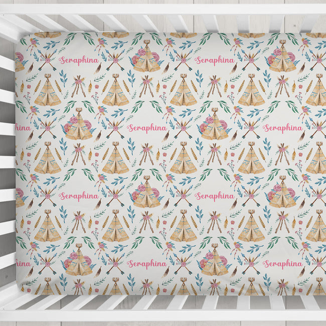 Boho Rose Adventures - Floral Personalized Crib Sheet