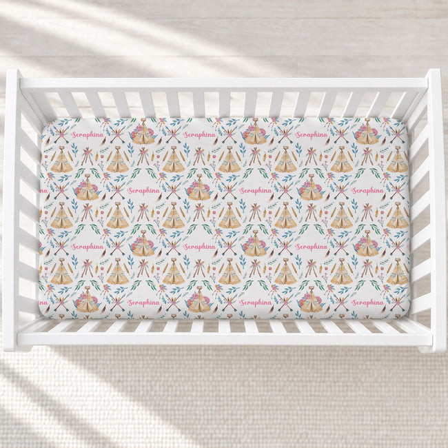 Boho Rose Adventures - Floral Personalized Crib Sheet
