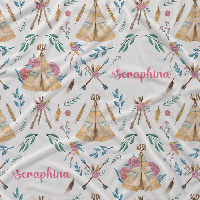 Boho Rose Adventures - Floral Personalized Crib Sheet