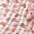 Personalized Cowgirl Hat Baby Girl Blanket. Pink cowgirl hats and sweet bows bring a little western charm to a custom name.
