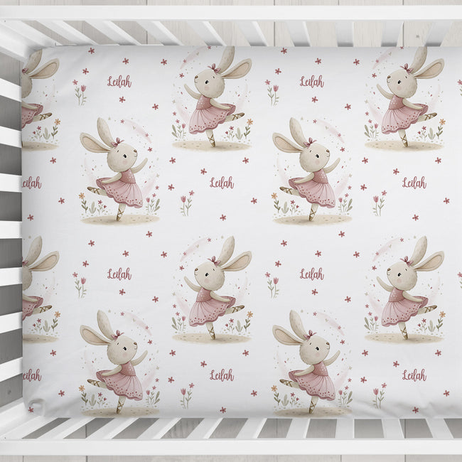 Bunny Ballerina Personalized Crib Sheet