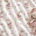 Personalized Ballet Bunny Baby Girl Blanket. Sweet dancing bunnies in soft pink ballet outfits bring storybook charm to a custom name.
