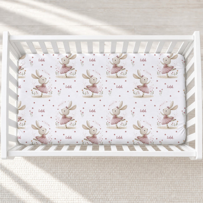 Bunny Ballerina Personalized Crib Sheet