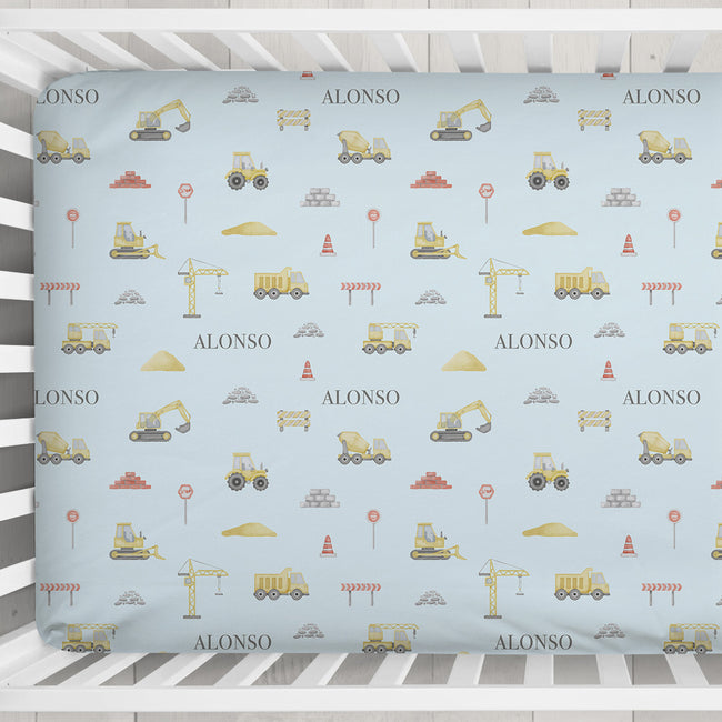 Busy Builders Personalized Crib Sheet