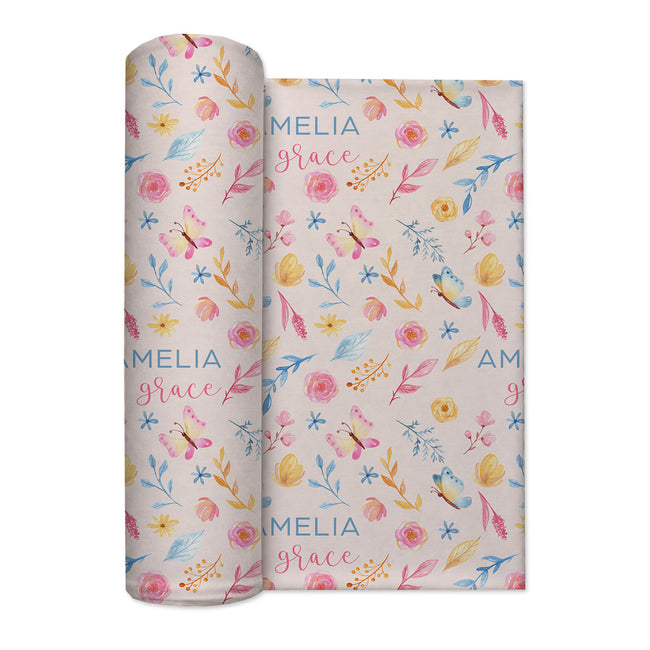 Personalized Butterfly Garden Swaddle Blanket