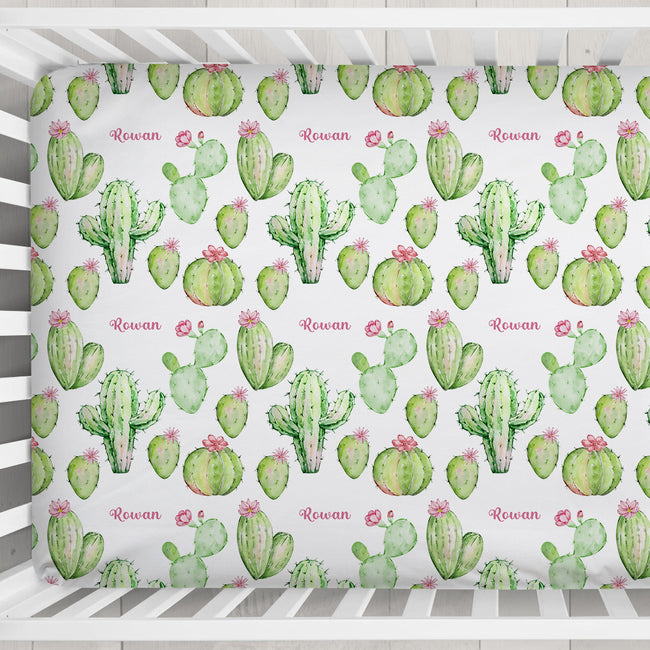 Cactus Blossom Personalized Crib Sheet