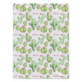 Personalized Pink Cactus Baby Girl Blanket. Watercolor green cacti topped with pink blossoms bring cheerful desert charm to a custom name.