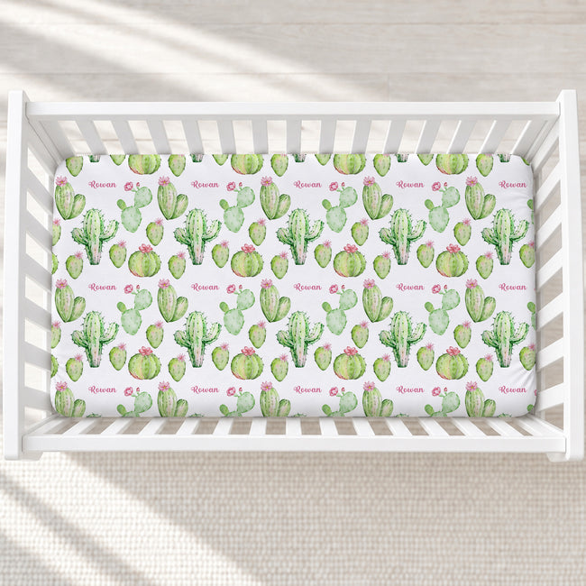 Cactus Blossom Personalized Crib Sheet