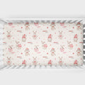Personalized Christmas bunny crib sheet with watercolor rabbits, presents and optional baby name