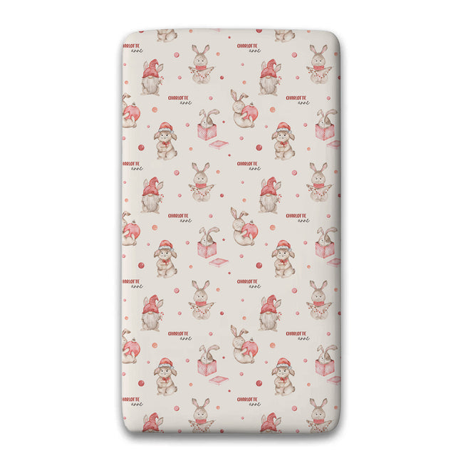 Personalized Christmas truck twin fitted sheet with tree, bunny and presents