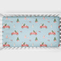 Personalized Christmas truck crib sheet with tree, bunny, snowmen and optional baby name