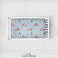 Personalized Christmas truck crib sheet with tree, bunny, snowmen and optional baby name