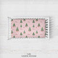Personalized Christmas tree crib sheet with watercolor ornaments, presents and optional baby name
