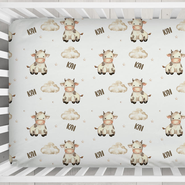 Clouds & Cows Personalized Crib Sheet
