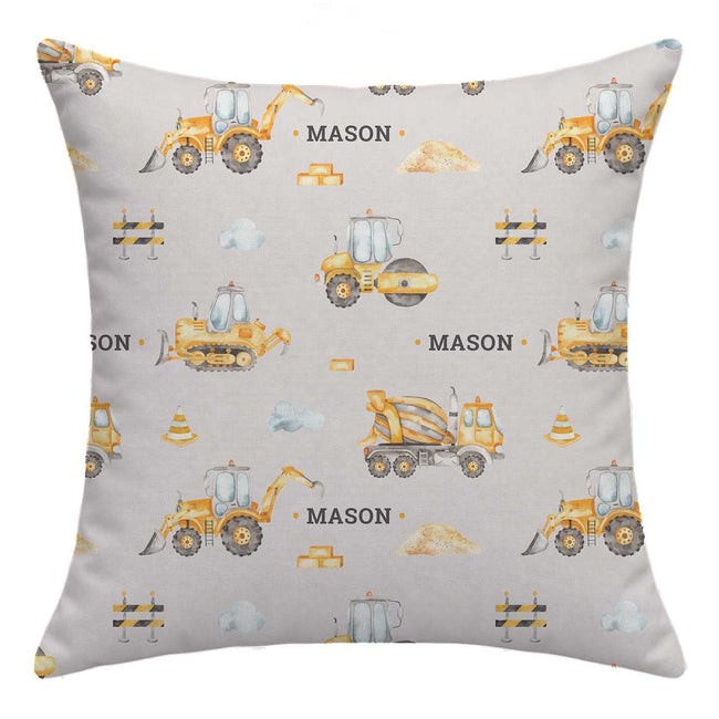 Watercolor Construction Personalized Throw Pillow