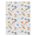 Personalized Space Fox Baby Blanket. An adventurous astronaut fox, rockets, and planets bring a playful little universe to a custom name.