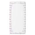 A white fitted sheet with a repeating purple script pattern of the names 'Alana Sofia' and small heart icons, shown on a plain white background.