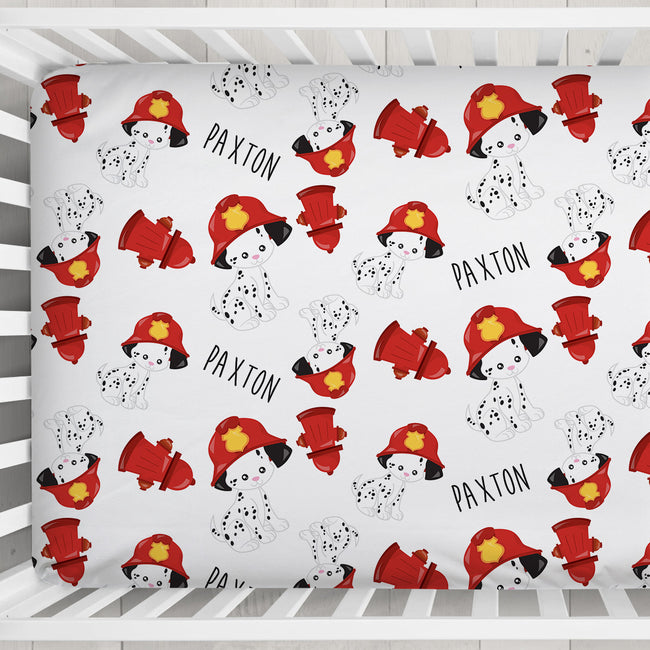 Dalmatian Firefighter Personalized Crib Sheet