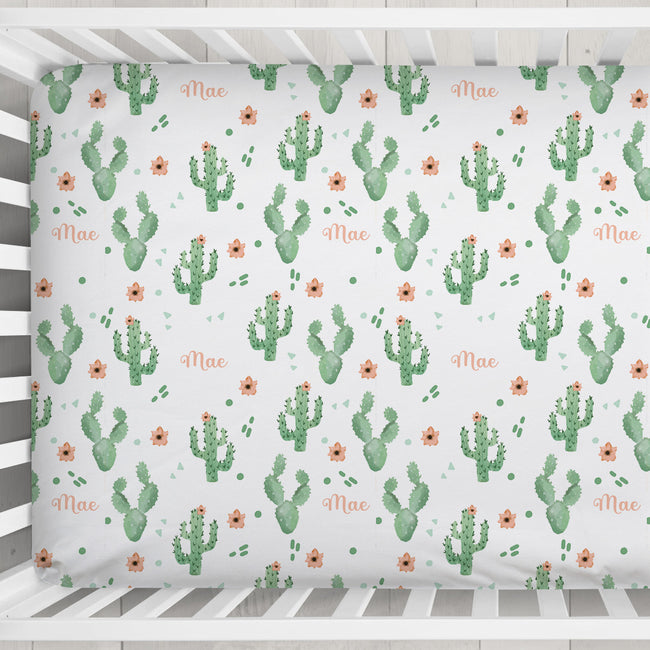 Desert Peach - Cactus Personalized Crib Sheet