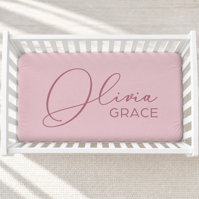 Elegant Script Personalized Name Crib Sheet