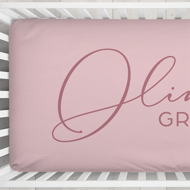 Elegant Script Personalized Name Crib Sheet