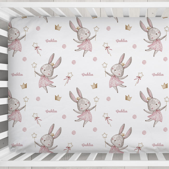 Fairy Bunny Wishes Personalized Crib Sheet