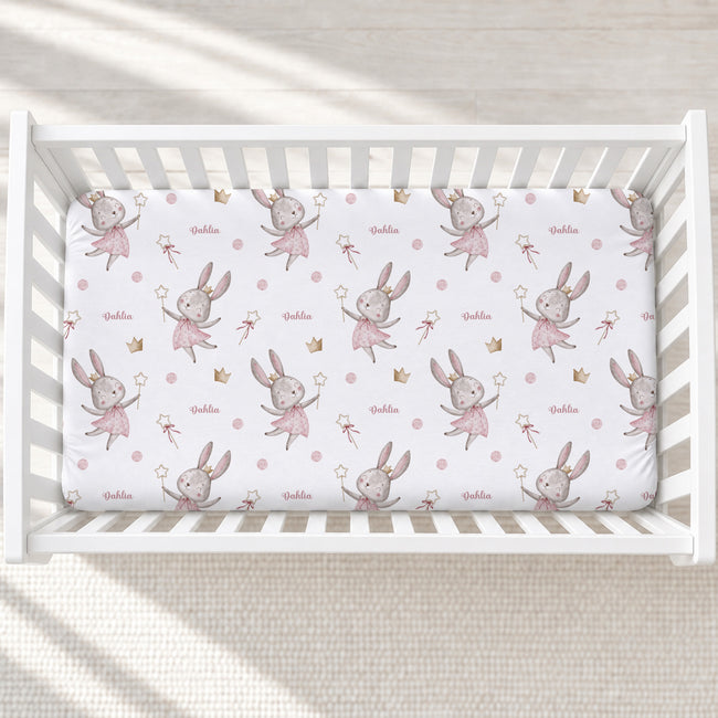 Fairy Bunny Wishes Personalized Crib Sheet
